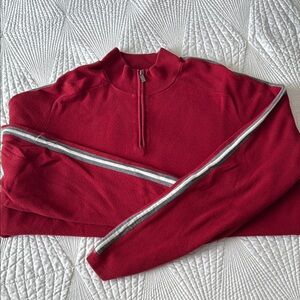 Eddie Bauer Red and Gray Zip Up Sweater with Ribbed Details